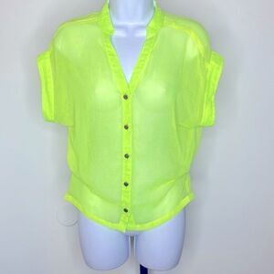 NEW…Neon Green sheer button down shirt size S (small) from RESET-CLOSET